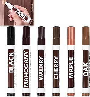 6Pcs Marqueurs de Réparation pour Meubles en Bois, Stylo Retouche Bois, Stylo Correcteur, Peinture Effet Relook Meuble, pour Rayures et Retouches sur Parquet, Portes et Cadres